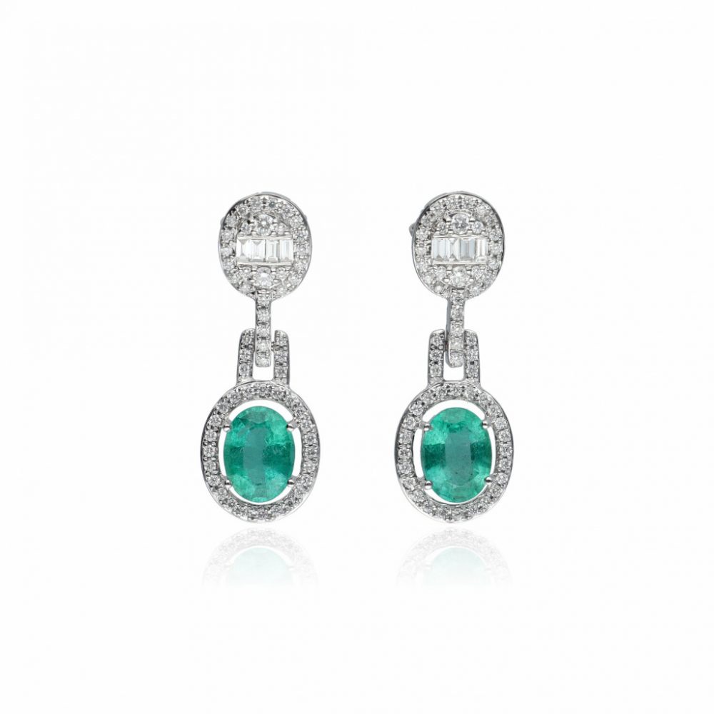 White Gold  Emerald Earrings 