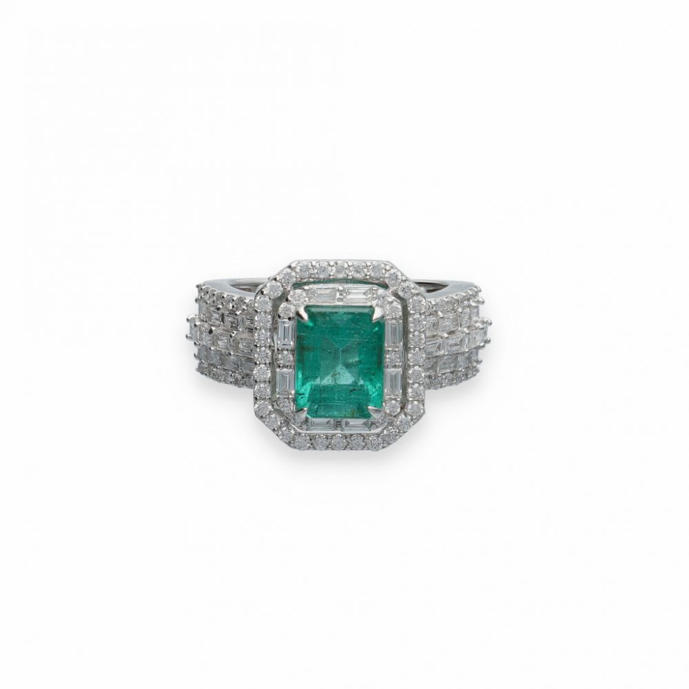 White Gold  Emerald Ring 