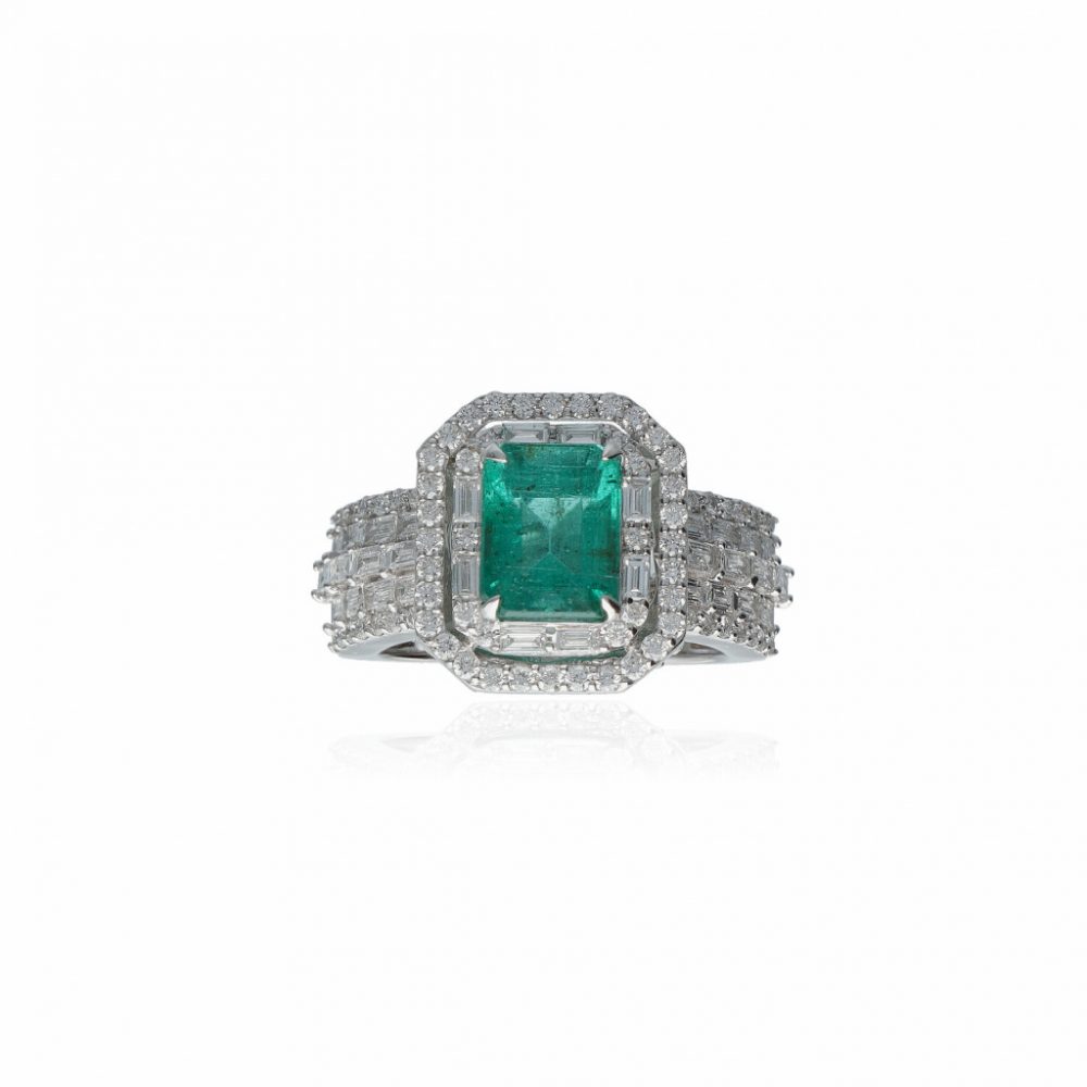 White Gold  Emerald Ring 